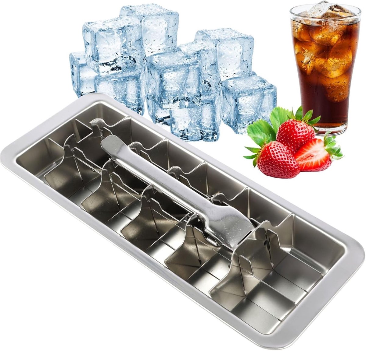 IJsblokjesvorm met 18 Slots en Hefmechanisme voor Eenvoudige Vrijgave van Roestvrij Staal - Perfect voor DIY IJsblokjes, Cocktails en Drankjes