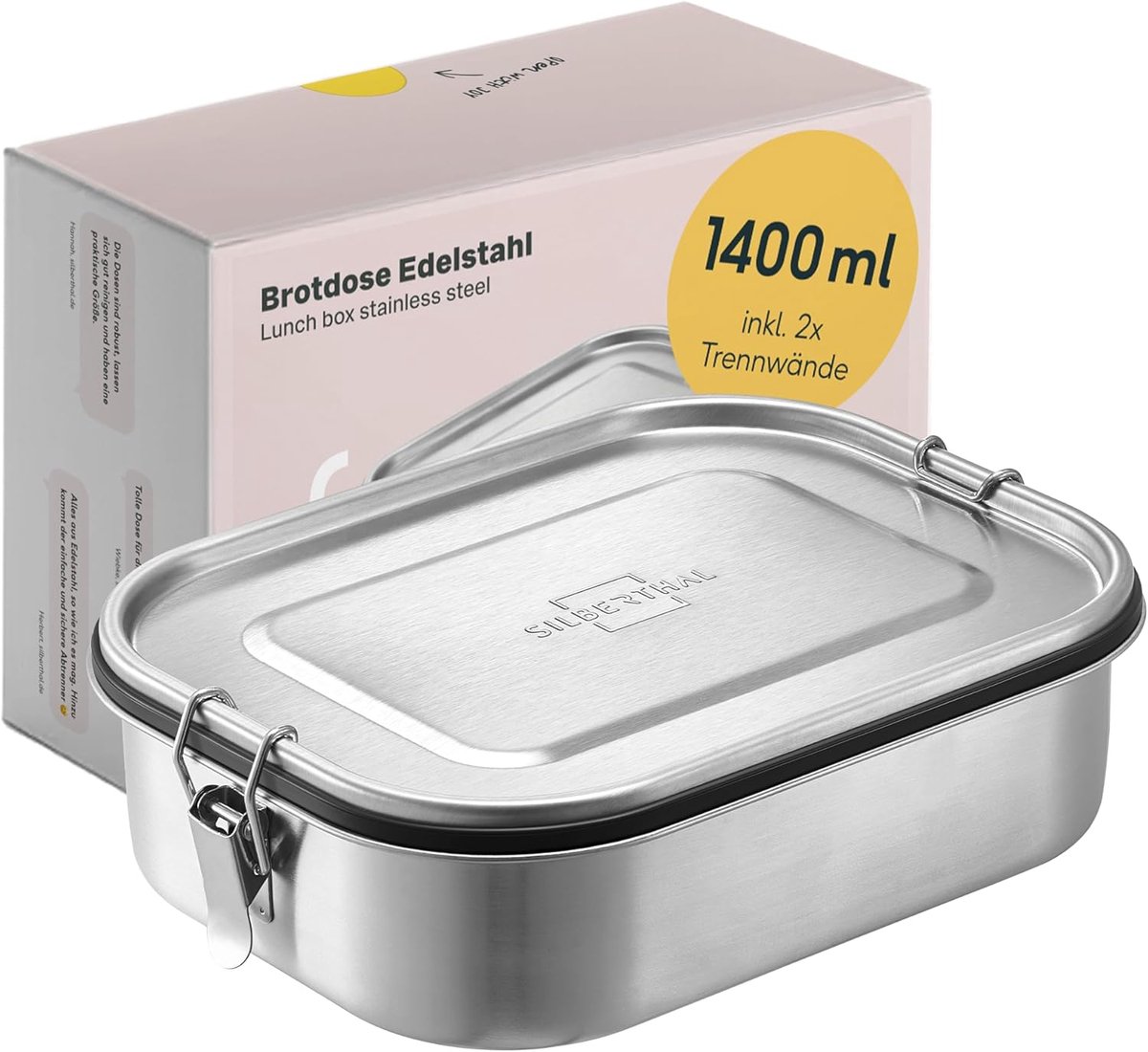 Thijox - Roestvrij Stalen Broodtrommel 1400 ml voor Kinderen en Volwassenen, Lekvrij, Met Vakken en Afdichting, Ideaal voor Camping en Onderweg