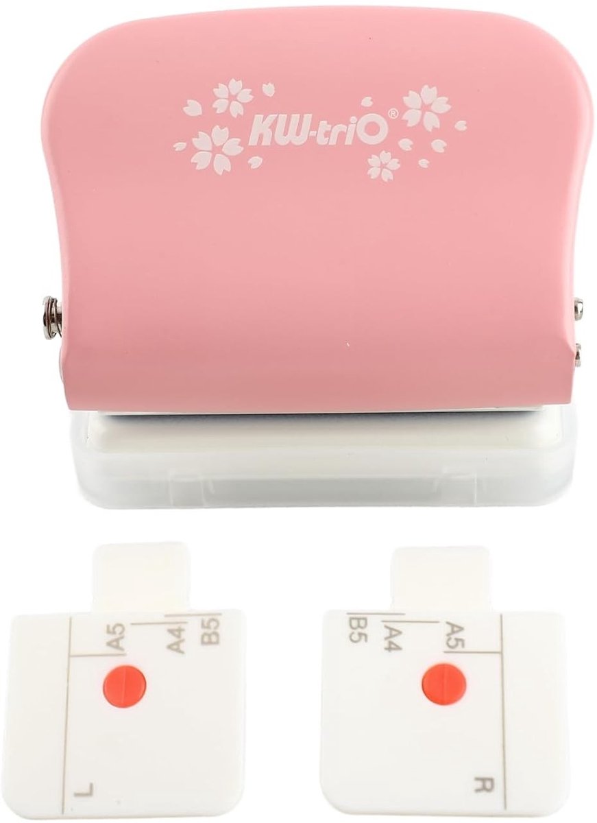Handmatige perforator voor B5 (26 gaten), A4 (30 gaten) en A5 (20 gaten) in roze kleur, ideaal voor kantoor en schoolgebruik