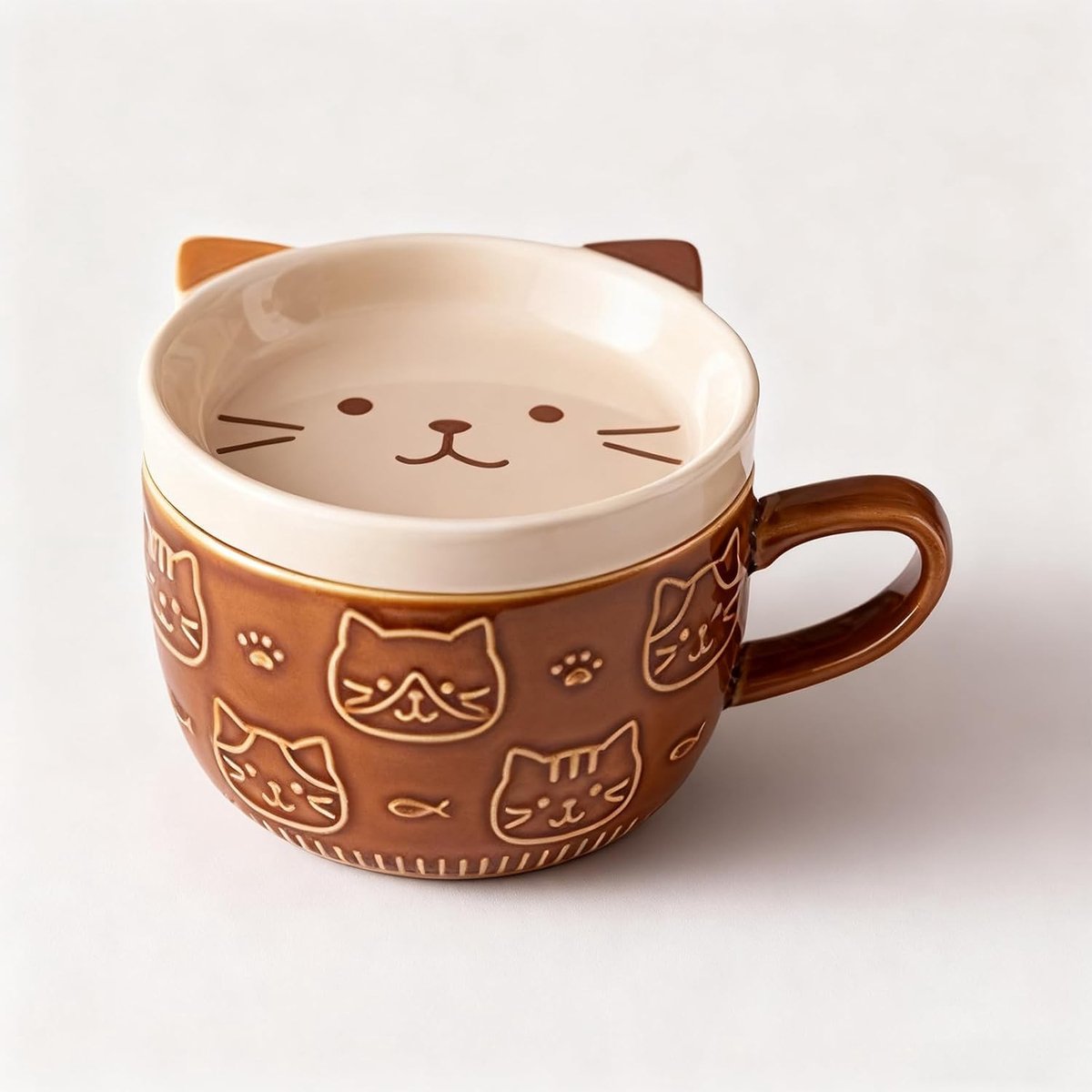 Schattige koffiemok met deksel voor kattenliefhebbers, perfect als cadeau voor vrouwen, vrienden en kinderen, verjaardag of speciale gelegenheid, bruin