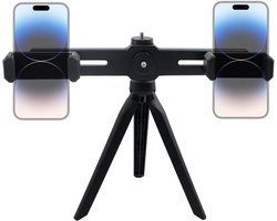 SnelShoppen - Trépied pour téléphone portable avec double support de téléphone rotatif à 360° - Support de smartphone flexible pour le multitâche et l'enregistrement vidéo - Compact et L