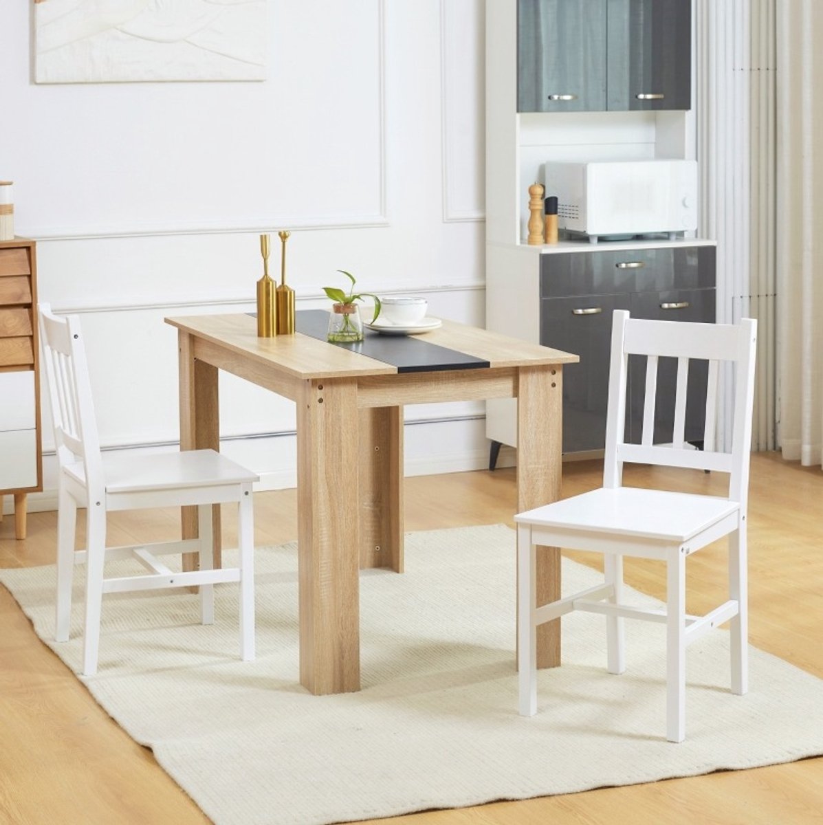 MEUNIQ eetkamerstoel set van 2 41 x 46,5 x 85,5 cm met open rugleuning en houten frame voor eetkamer, keuken of kantoor Wit