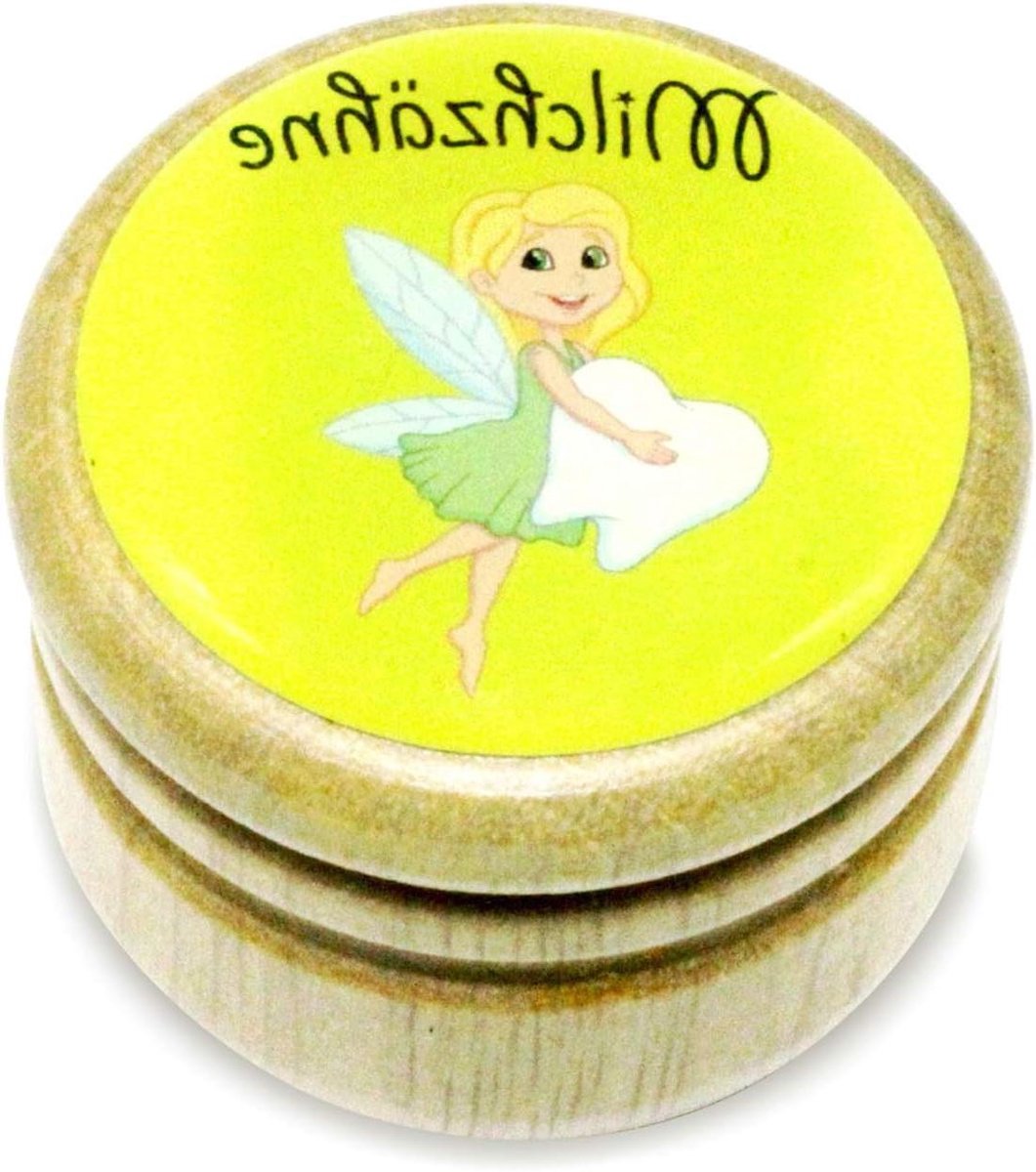 Melktandendoosje Hout - Bewaren Tanden - Herinneringen Maken - Draaibare Sluiting - 44 mm Diameter - Tandfee Motief