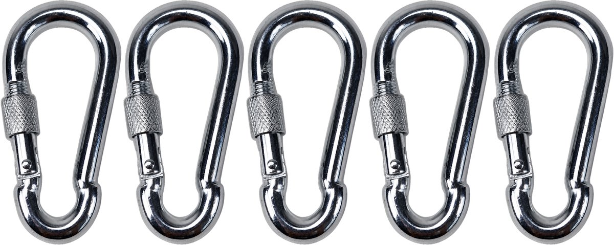 BCF-Products - Karabijnhaak - 10x100mm - 5 stuks - Verzinkt staal - met Schroefsluiting - Musketonhaak - Carabiner - Groot