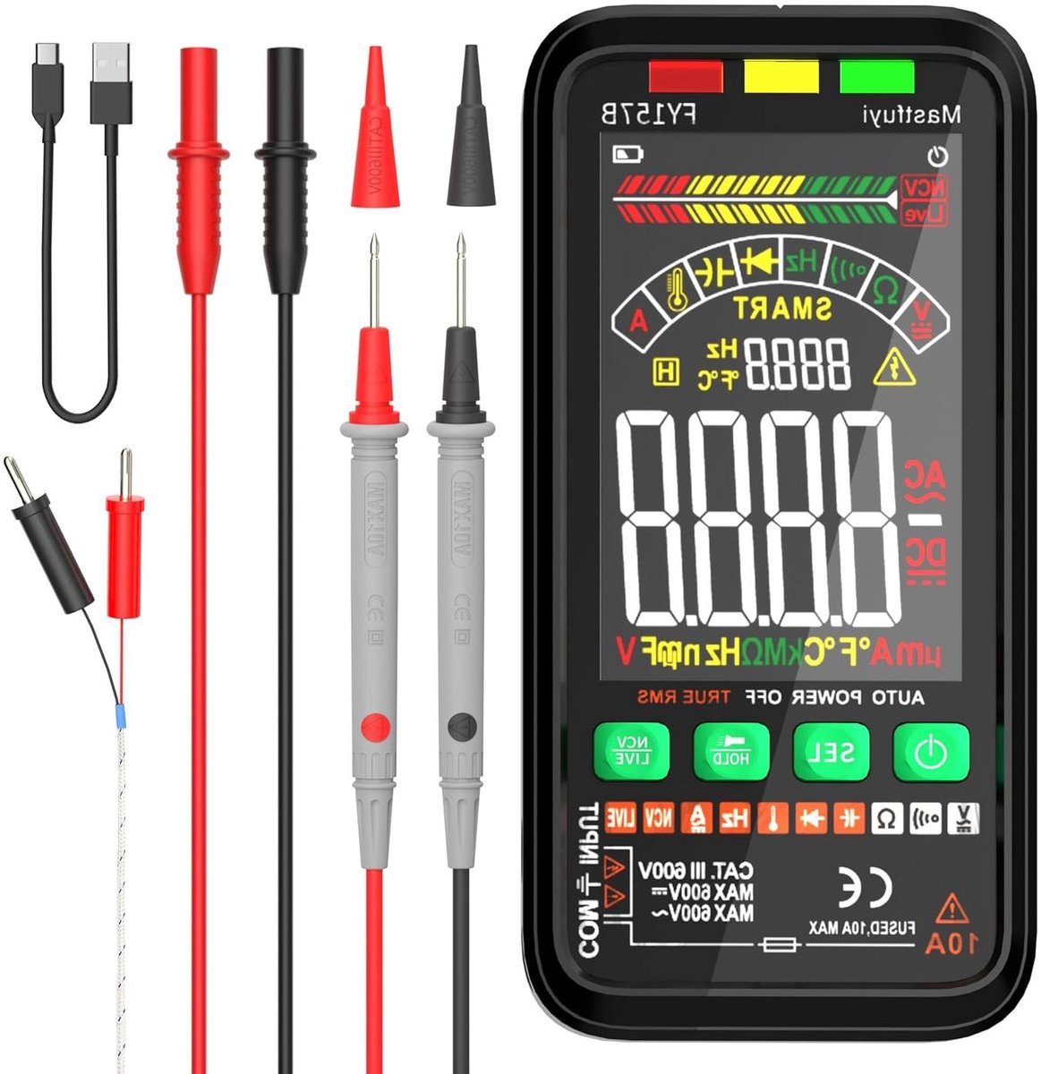 Digitale Multimeter - Elektrische Tester - Elektrische Metingen - Automatische Bereikinstelling - TRMS 6000 - Zwart