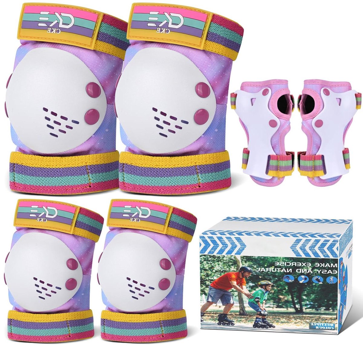Kinder Beschermingsset - Valbescherming Set - Buitensporten Kinderen - 7-delige Uitrusting - 3-8 Jaar - Regenboog