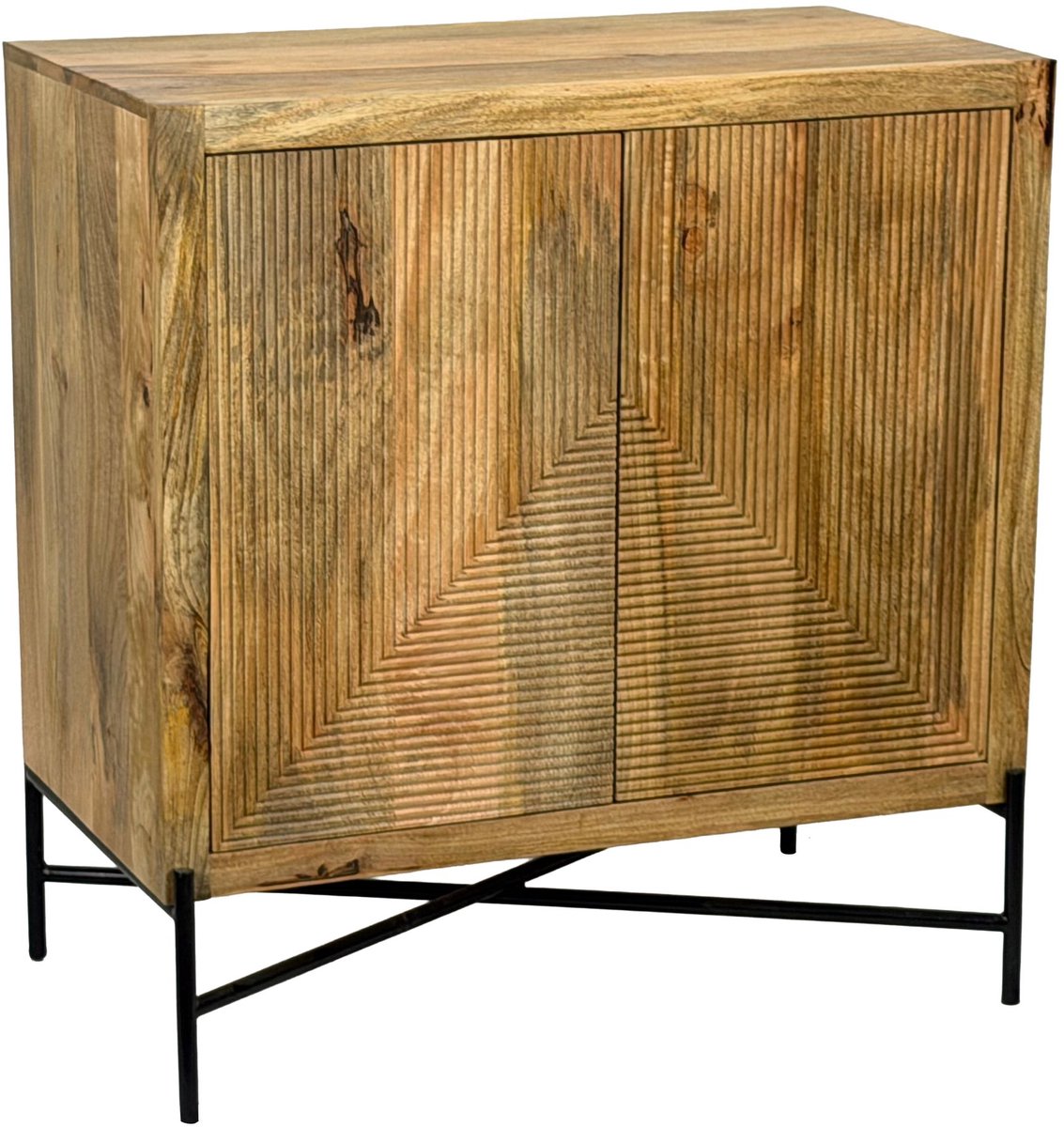 Ervesto Sideboard Mango Massief Hout 91x96 Cm - Dressoir - Opbergkast - Industrieel Design - Warm Lichtbruin - Zwart Metalen Frame