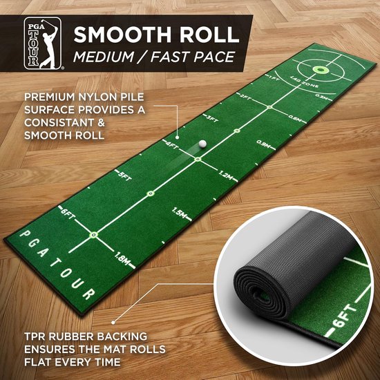 Golf Putting Mat - Oefenmat Golf - Putting Verbeteren - Met Richtlijnen - 240 cm - Groen van GOLF — afbeelding 5