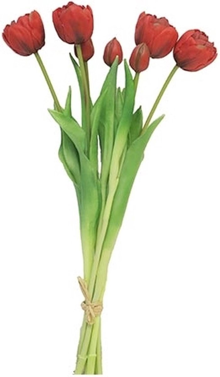 Tulpen boeket - 7 stuks - kunststof bloem - Rood - 44cm