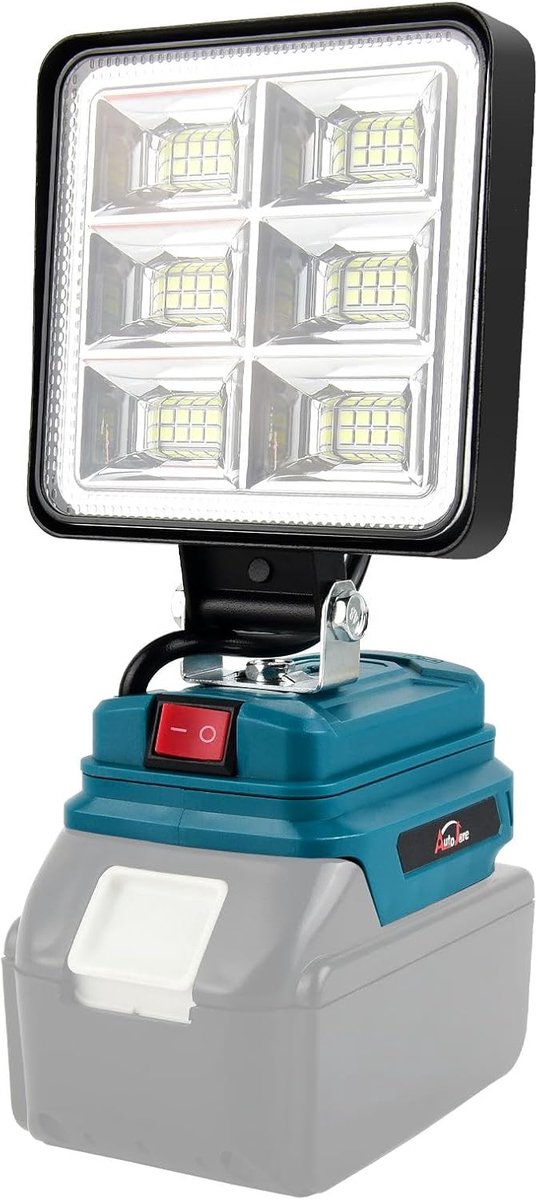 Thijox - Acculamp Draadloos 18V 50W LED Werklamp met 2 USB Oplaadpoorten voor Camping, Vissen, Thuisverlichting en Autoreparatie, 10 cm, Geen Accu