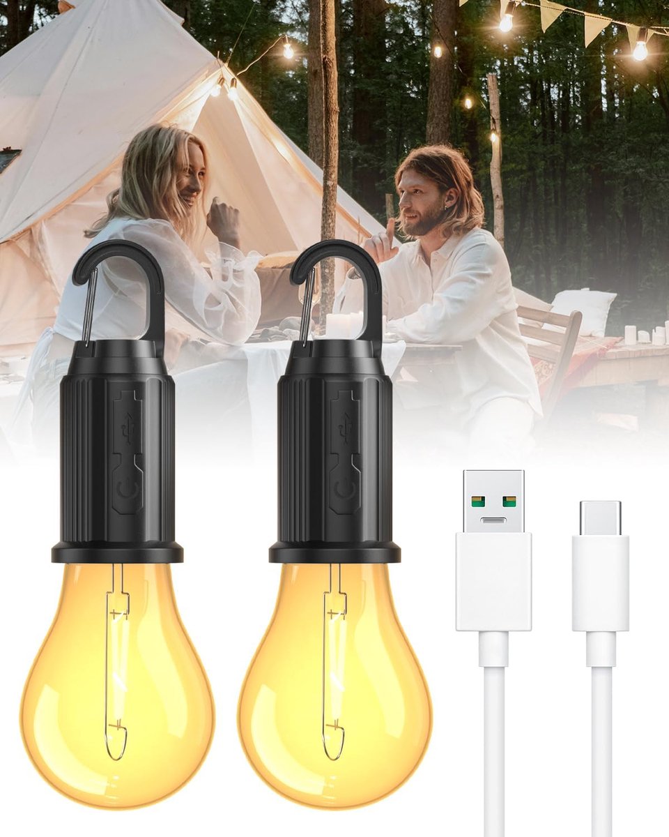 Thijox - Oplaadbare LED Campinglantaarn 2 Stuks - 3 Modi Tentlamp voor Kamperen, Wandelen, Vissen, Backpacken en Noodverlichting - Draagbare USB Campi