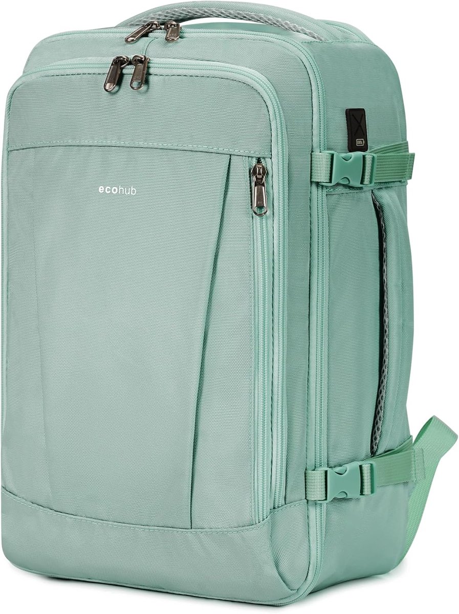 SnelShoppen - ECOHUB Handbagage Tas 40x20x25, Lichtgewicht Reisrugzak 20L, Waterdichte Onder Seat Cabine Bagage, PET Gerecycled voor Heren en Dames, L