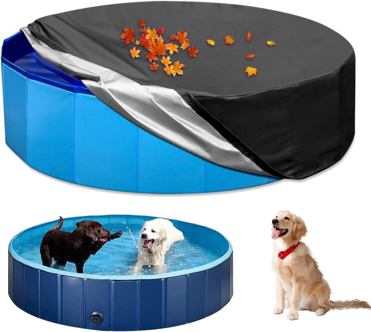 Thijox - Zwembadafdekking Rond 160 x 30 cm - Waterdicht Afdekzeil voor Hondenzwembad en Kinderzwembad - UV-Bescherming en Regenbescherming - Opvouwbaa
