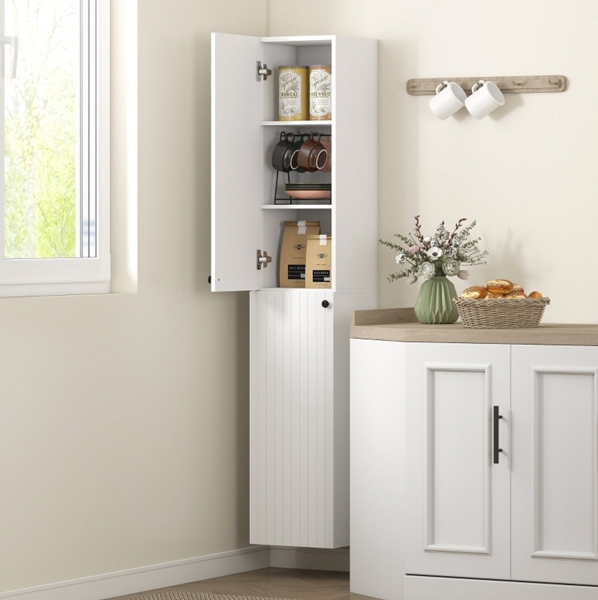 MEUNIQ Wandgemonteerde badkamerkast 30 x 30 x 161 cm met 6 planken en soft-close scharnier