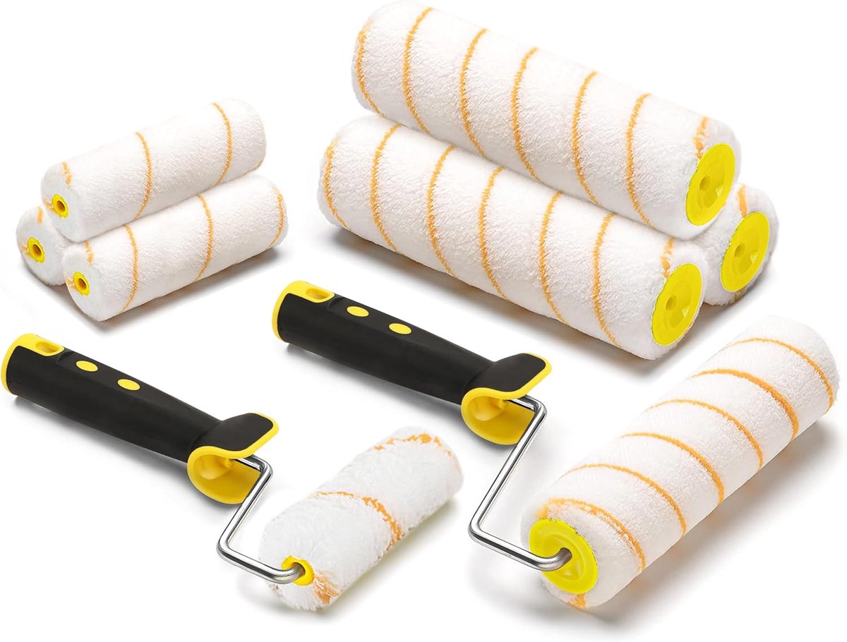 Thijox - Professionele Verfroller Set 8 Stuks - Inclusief 6 Verfrollen (18cm/11cm) en 2 Rolgrepen - Telescoopstang Voor Gevelverf, Stucwerk en Woondec