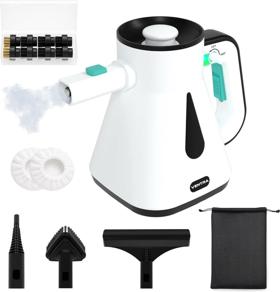 Thijox - VENTRAᵉ Stoomreiniger 16 Delig - Handstoomreiniger met 7m Kabel, 900ml Reservoir, 140°C Stoom, Droog en Nat Gebruik voor Keuken en Huishouden