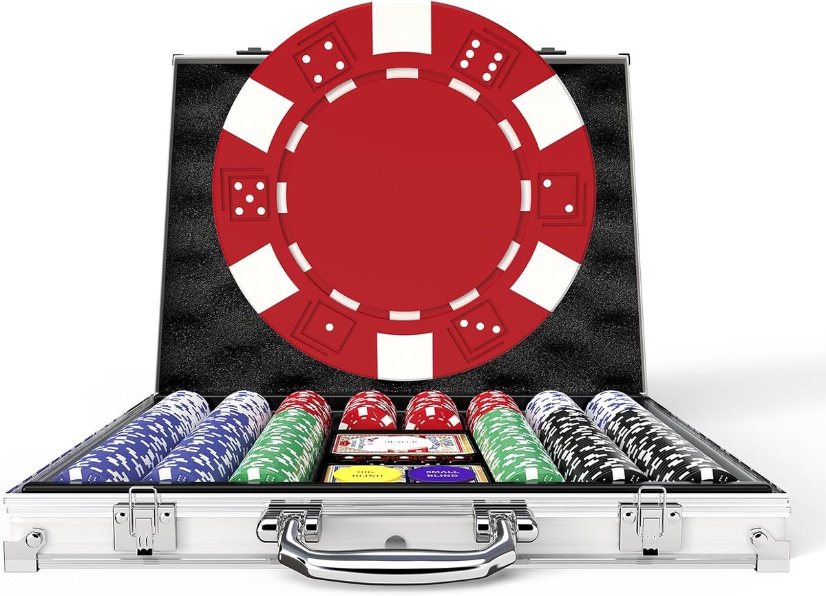 Thijox - Complete Pokerset 500 Fiches 11.5g met Metalen Kern in Aluminium Koffer - Texas Hold'em voor 2-10 Spelers, Inclusief Blackjack en Dealer Knop