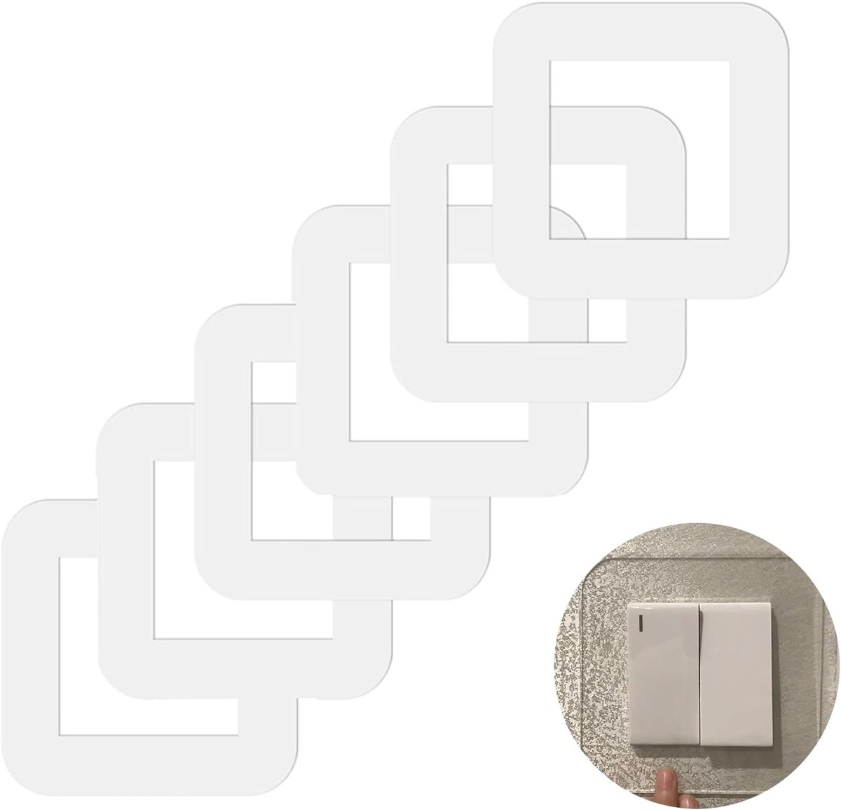 Thijox - 6 Stuks Acryl Lichtschakelaar Bescherming - Transparante Wandcontactstickers - Zelfklevende Muurbescherming voor Thuis - 8,6 x 8,6 cm - Perfe