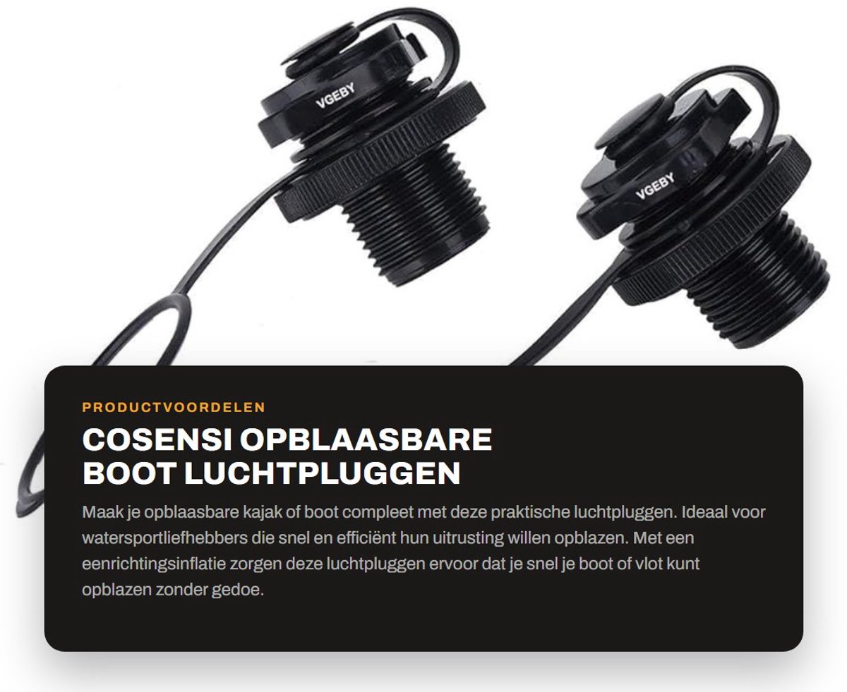 Dailygoods- Luchtplug - 2 Stuks - Eenrichtingsventiel - Opblaasbare Boot/Kajak - Snelle Inflatie - Hoogwaardige ABS Kunststof - Opblaasventiel