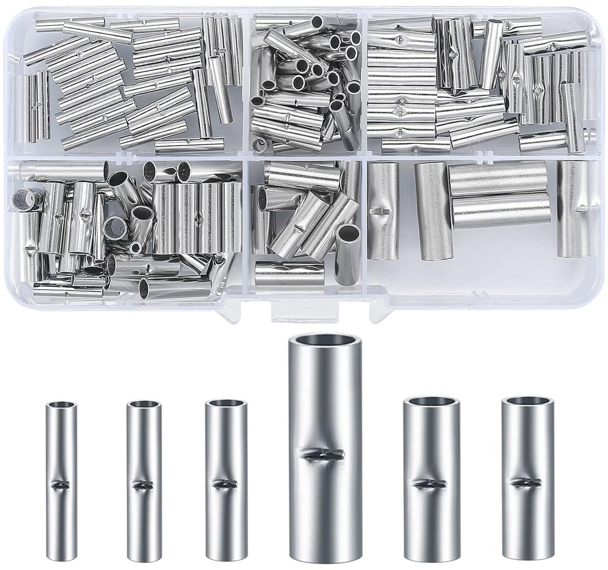 SnelShoppen - 120pcs Non-Insulated Butt Connectors, Naadloze Crimp Connectoren, T2 Koper, Corrosiebestendig, 22-16 AWG, Voor Elektrisch Splicewerkzaam