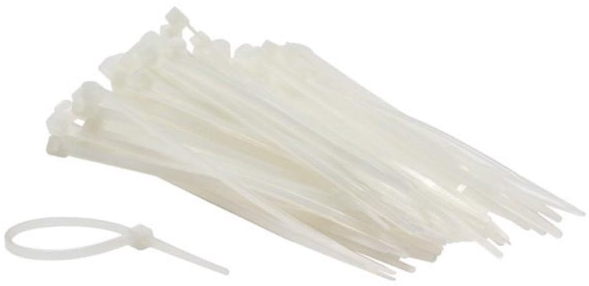 SnelShoppen - Kabelbinders Nylon Wit 100 Stuks, UV-bestendig, Zelfvergrendelend, 2,5 x 100 mm, Tot 8 kg Trekkracht voor Kabelmanagement Binnen en Buit