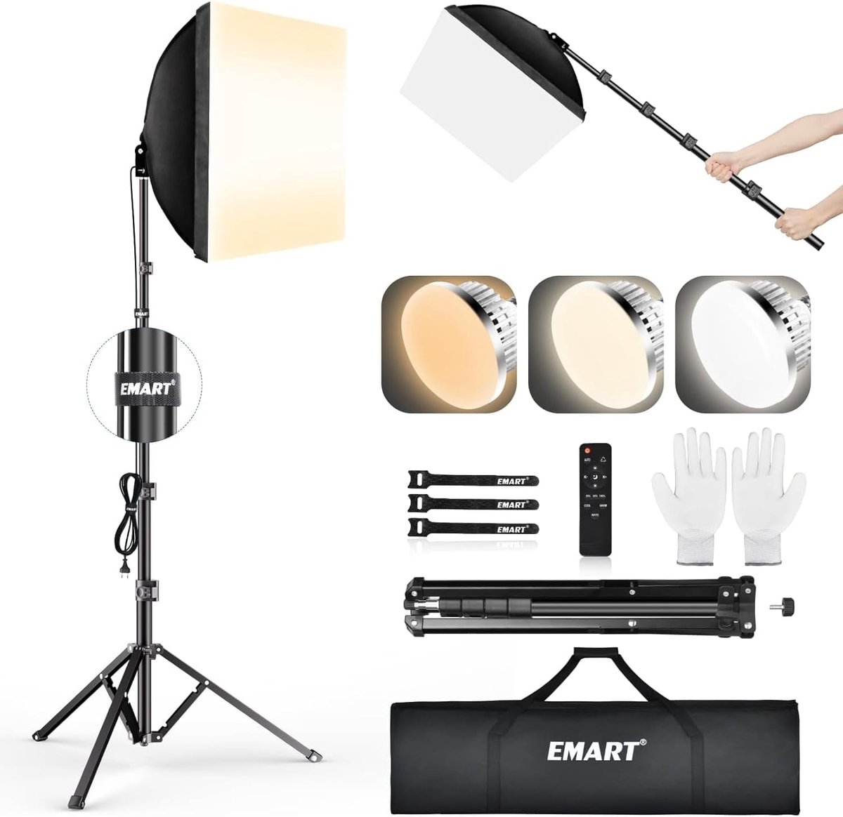 Thijox - Softbox Set Fotostudio 40x40 cm, Professionele 85W LED Fotolamp met 165 cm Statief, Ideaal voor Portretten en Video-opnames