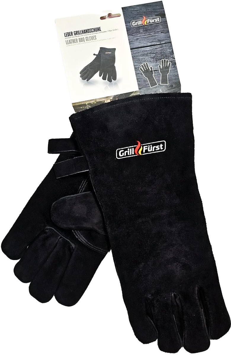 Thijox - Grillhandschoen Hittebestendig Leren 100% Rundersplitleer - Barbecuehandschoenen 40 cm voor BBQ, Oven en Vuurplaats - Robuuste Kookhandschoen