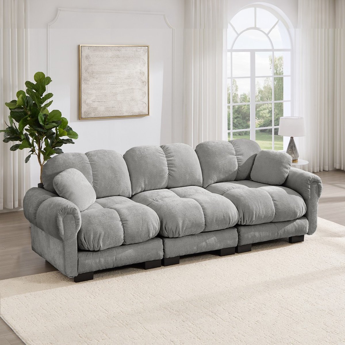 KOMHTOM Bank - 3-zits - Lichtgrijs - Stof met sierkussens - Ergonomische rugleuning - Comfortabele zitbank voor woonkamer - Eenvoudige montage