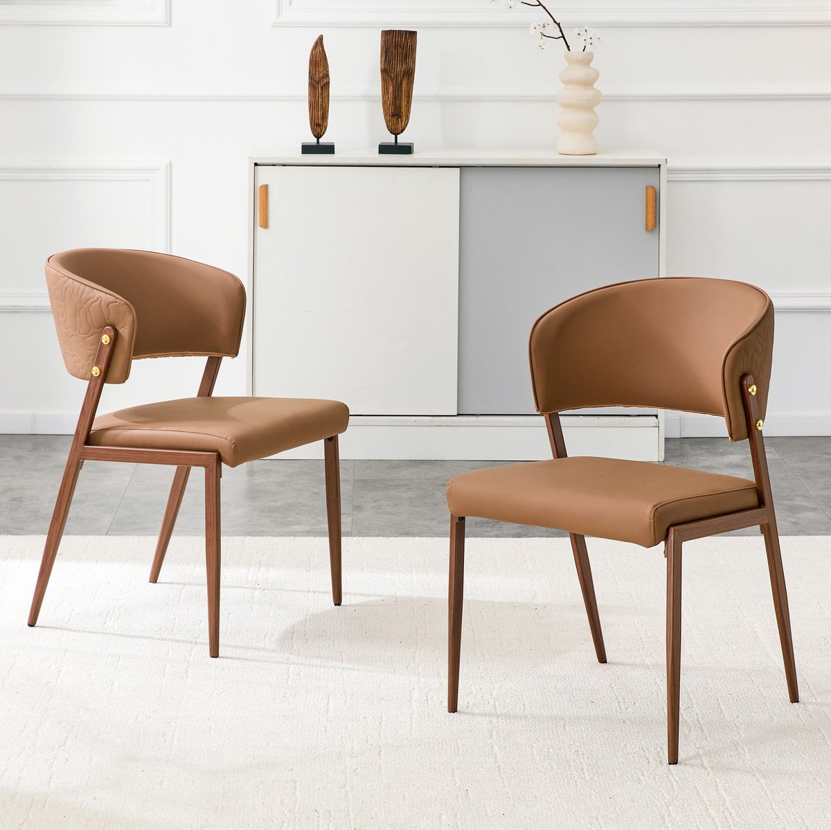 MIVRAY Eetkamerstoel 78 cm - Set van 2 Met Ergonomische Rugleuning En Armleuningen - Voor Eetkamer Woonkamer Keuken Of Kantoor - Kunstleer Bruin