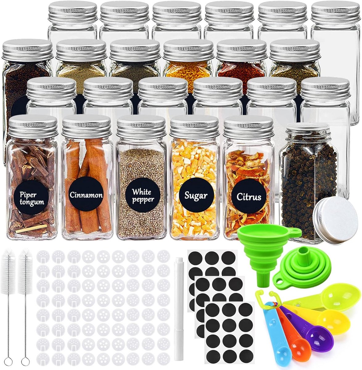 Thijox - JOYBOY Kruidenpotjes Set - 24 Glazen Kruidenstrooiers 120ml Met Schroefdop, Etiketten, Trechter & Borstel - Ideaal Voor Keuken, Barbecue, Fee