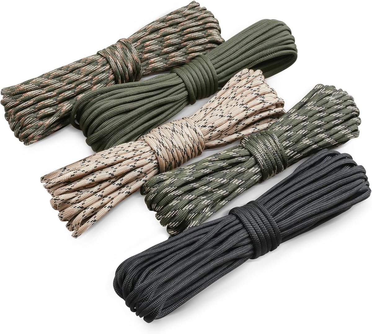 SnelShoppen - 5 Rollen x 10 m Paracord 4 mm - Zeer Sterk Nylon Touw - 7 Kernstructuur - Tot 250 kg - Voor Camping, Outdoor, Klussen, en Tuinieren