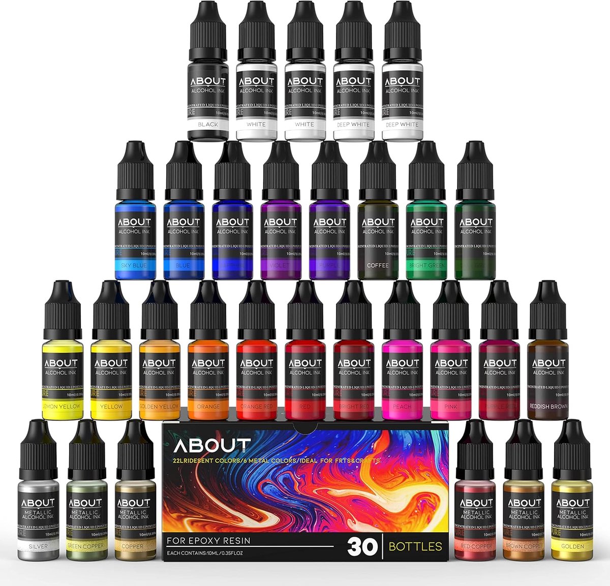 Thijox - Alcoholinkt Set 30 Kleuren - Geconcentreerde Epoxyharsverf voor Handwerk, Schilderen en Sieraden - 10 ml per Stuk - Intense Pigmenten voor Cr