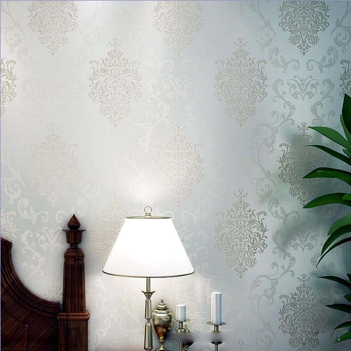Dailygoods- Behang Luxe 3D Damast - Vliesbehang Crème - Wandbekleding - Behang woonkamer - Antimicrobieel - 0,53 m x 10 m - Muurbekleding