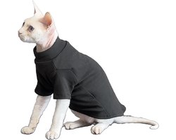 OLOEY Zachte kattenshirts voor Sphynx-katten- gezellig coltrui-ontwerp- huidbescherming en warmte voor haarloze rassen (zwart- L)