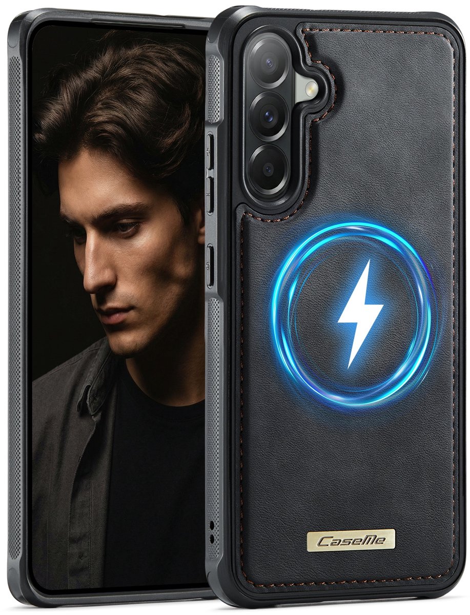 CaseMe Hoesje - Geschikt voor Samsung Galaxy A57 Hoesje - CaseMe C69 Leather Back Cover - MagSafe Compatible - Zwart