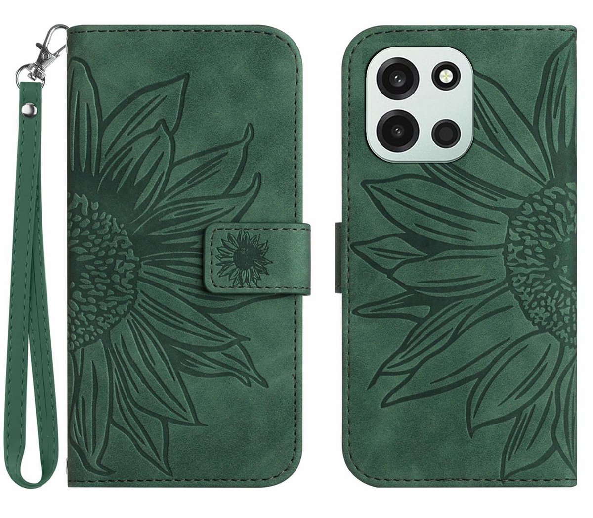 Coverup Hoesje - Geschikt voor OnePlus Nord 6 Hoesje - Coverup Zonnebloem Book Case met Koord - Groen