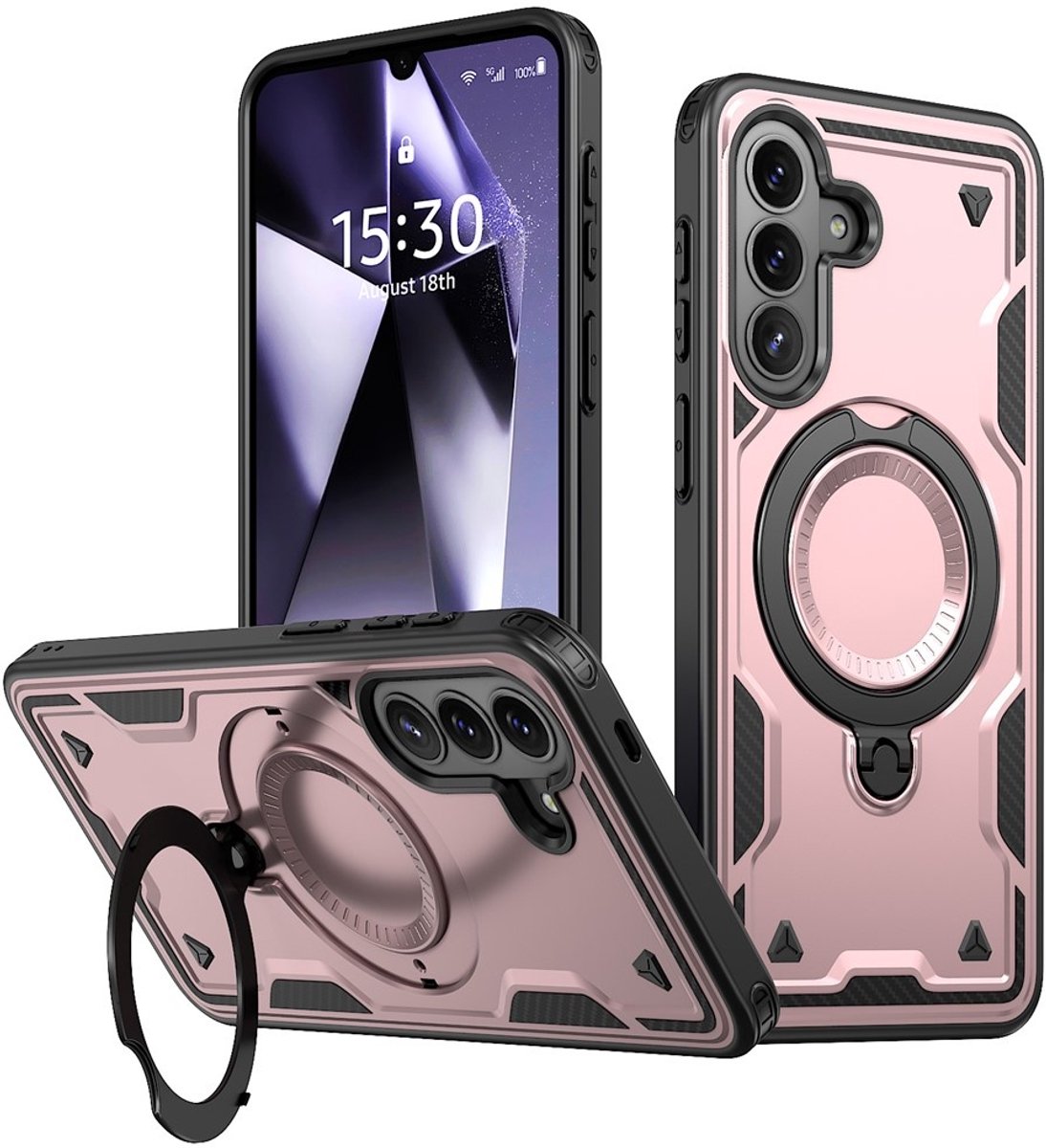 Coverup Hoesje - Geschikt voor Samsung Galaxy A57 Hoesje - Coverup Armor Back Cover met MagSafe Compatible Kickstand - Rose Gold