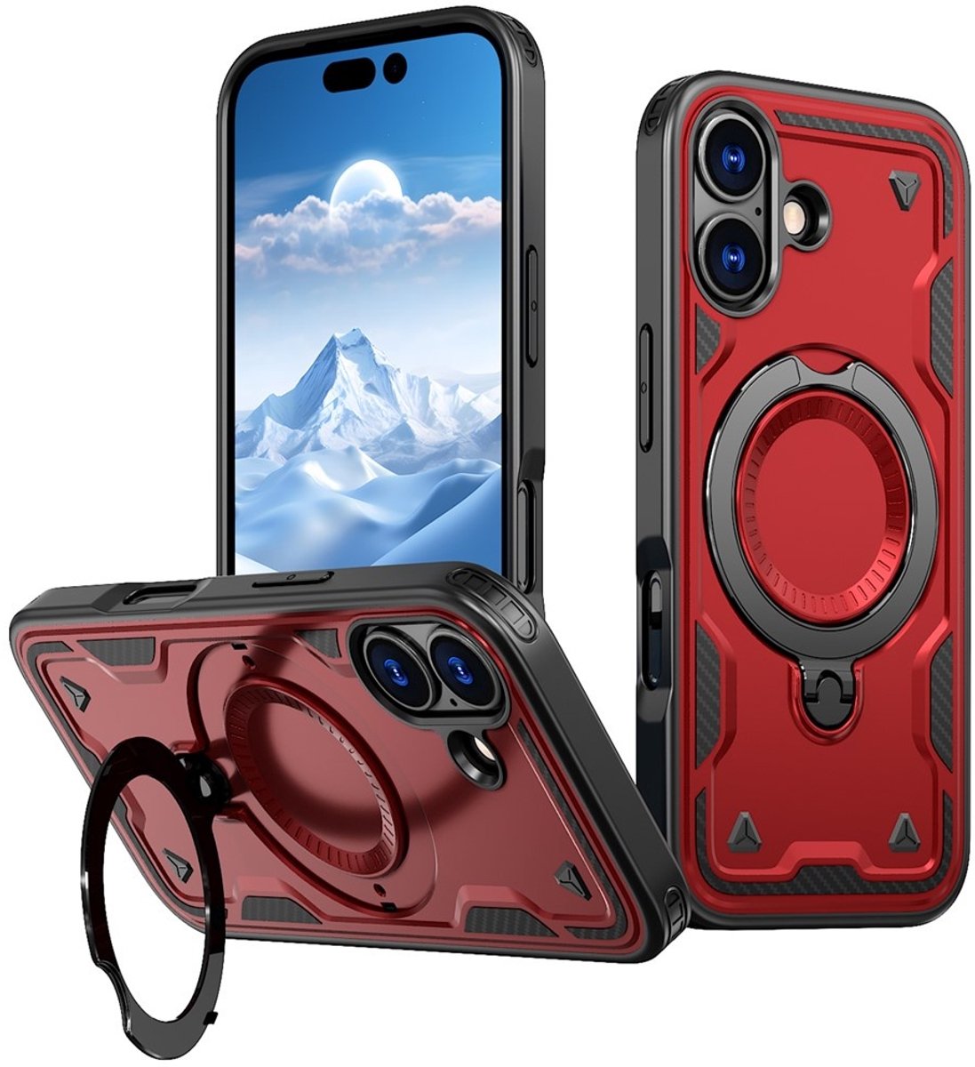 Coverup Hoesje - Geschikt voor iPhone 17 Hoesje - Coverup Armor Back Cover met MagSafe Compatible Kickstand - Rood