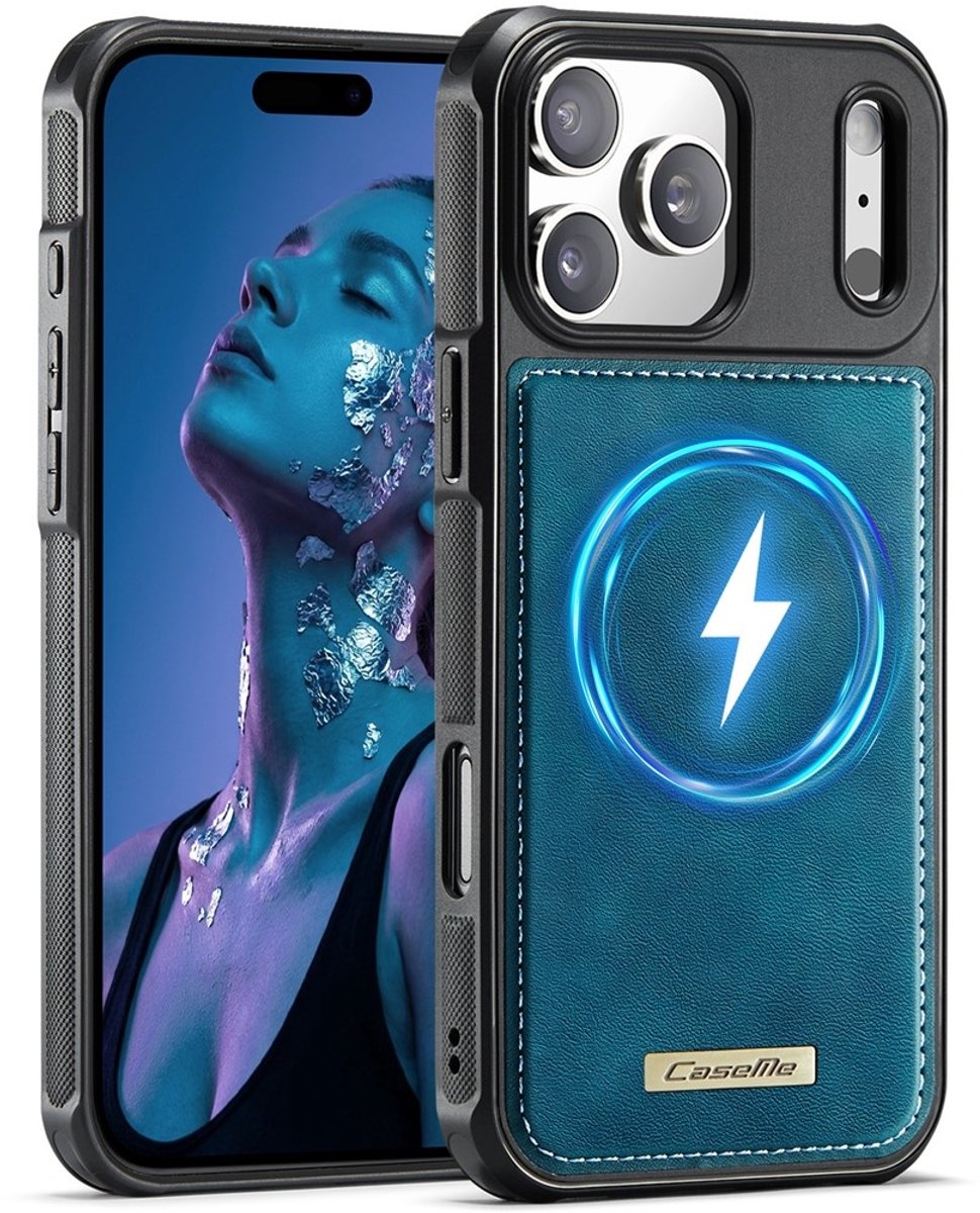 CaseMe Hoesje - Geschikt voor iPhone 17 Pro Hoesje - CaseMe C69 Leather Back Cover - MagSafe Compatible - Blauw