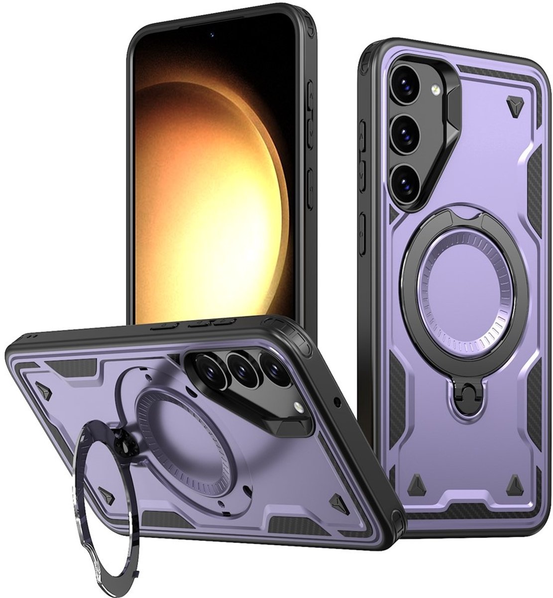 Coverup Hoesje - Geschikt voor Samsung Galaxy S23 Hoesje - Coverup Armor Back Cover met MagSafe Compatible Kickstand - Paars