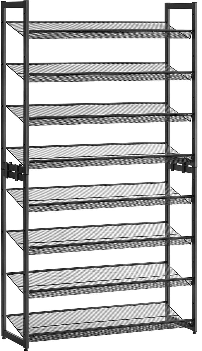 RosaBloom Schoenenrek - Schoenenkast - Schoenenplank - Stapelbaar - Verstelbare Niveaus - Met Kantelbeveiliging - 92.5x30.7x163.5cm - Metaal - Zwart