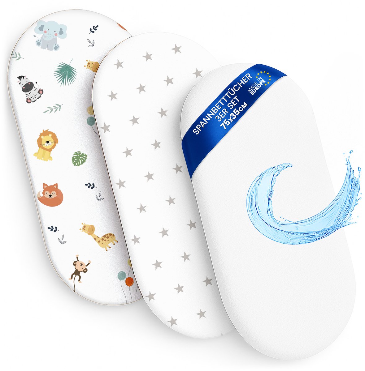 Hoeslaken Kinderwagen Baby Hoeslakenset Set van 3: 35x75 cm - 2x lakenset + 1x waterdichte matrasbeschermer - Babybed Accessoires voor Kinderbedje Aanschuifbed Wiegje 35 x 73