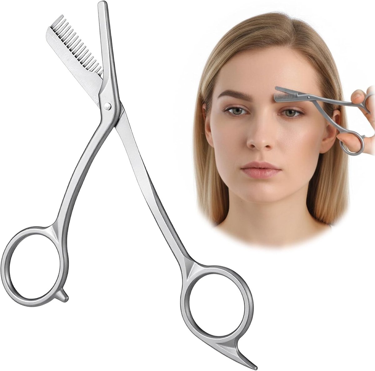 Precisie Oogbrow Scharen met Kam van RVS, Ideaal voor het Vormen van Wenkbrauwen en Wimpers, Geschikt voor Thuis en Op Reis, Perfect voor Mannen en Vrouwen