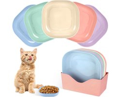 Set van 10 Multicolore Plastic Kattenvoerbakken met Antislip Basis voor Droog en Nat Voer, Ideaal voor Gemakkelijk Voeden en Water geven aan Katten