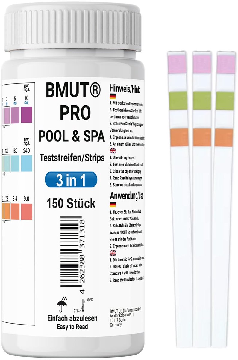 Zwembad Teststrips 3-in-1 - 150 Stuks - Voor pH Chloor en Alkaliteit - Whirlpool en Spa