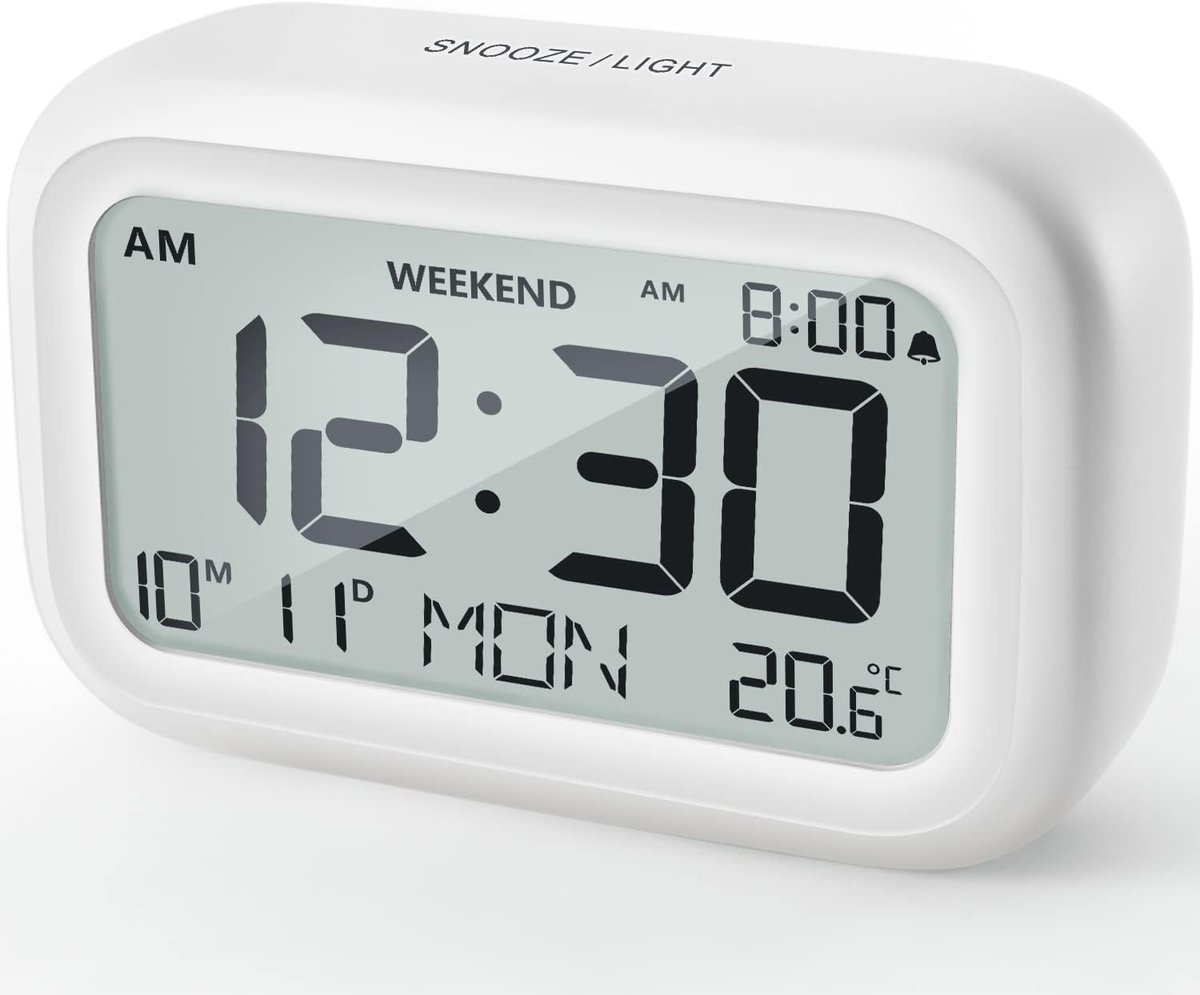 SnelShoppen - Digitale Wekker, Compacte Nachtklok met LCD-Display, Instelbaar Snooze, Weekendmodus, Draagbare Klok voor Slaapkamer, Bureau en Reizen