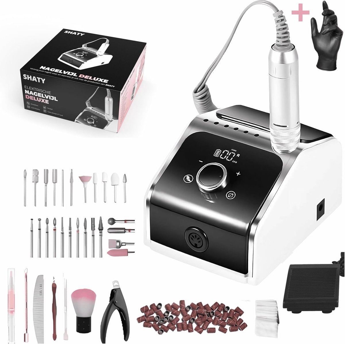 SnelShoppen - Elektrische Nagelvijl Deluxe - Manicure en Pedicure Set - Draadloos - 26x Nagelbits, 100x Schuurrollen, 9x Accessoires, Voetpedaal, 500
