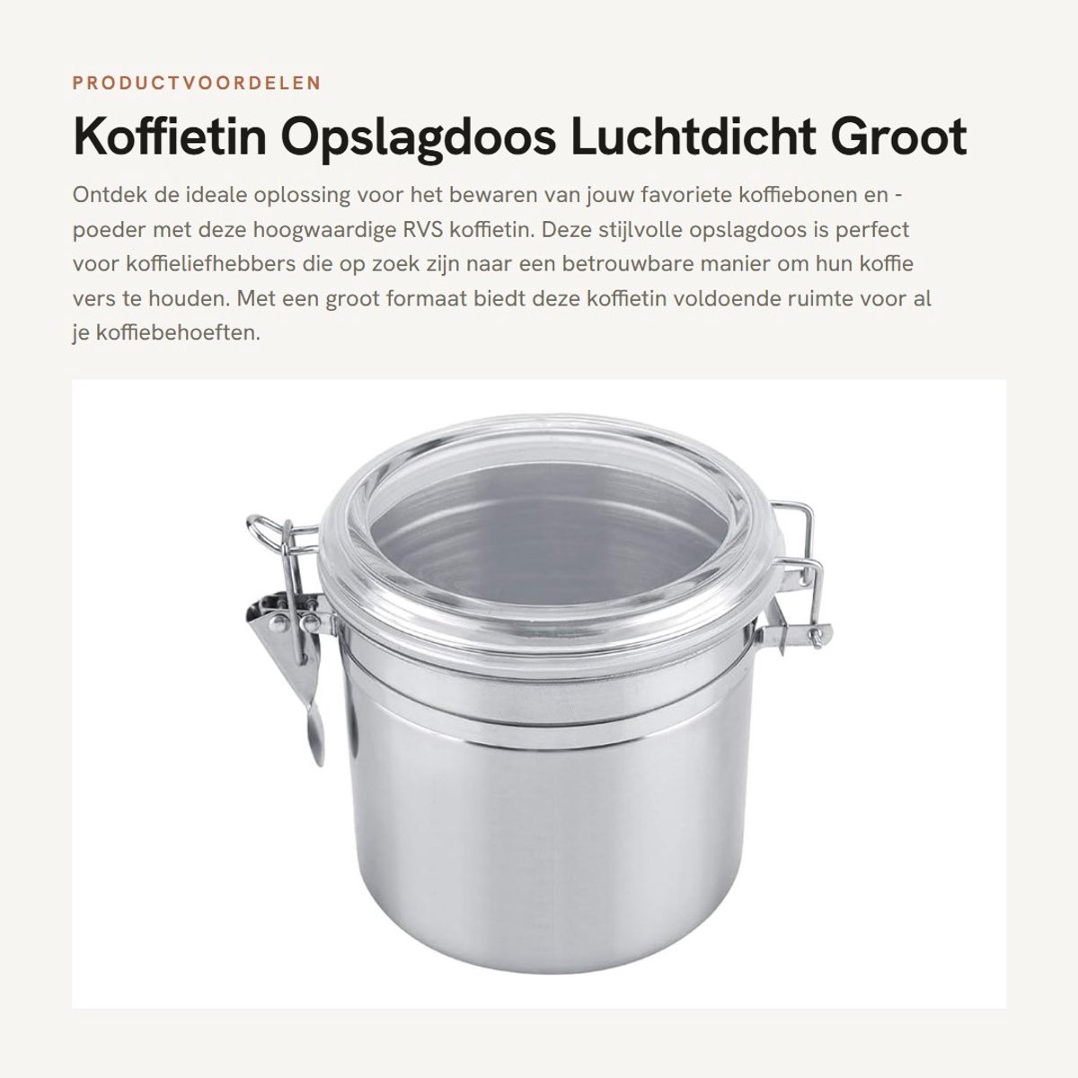 Dailygoods- Koffiecontainer - Roestvrij Staal - Luchtdicht - Grote Capaciteit - Transparante Deksel - Milieuvriendelijk - Silica Seal Ring - Voedselopslag