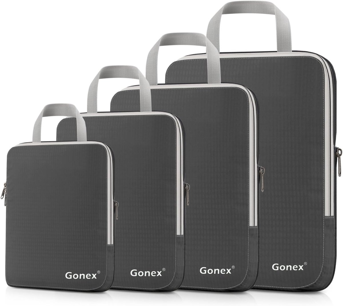 Thijox - Compression Packing Cubes Kledingtassen Set van 4 - Kofferorganizer voor Efficiënte Ruimtebesparing - Grijs, Vierkant, Ideaal voor Reizen, Ca