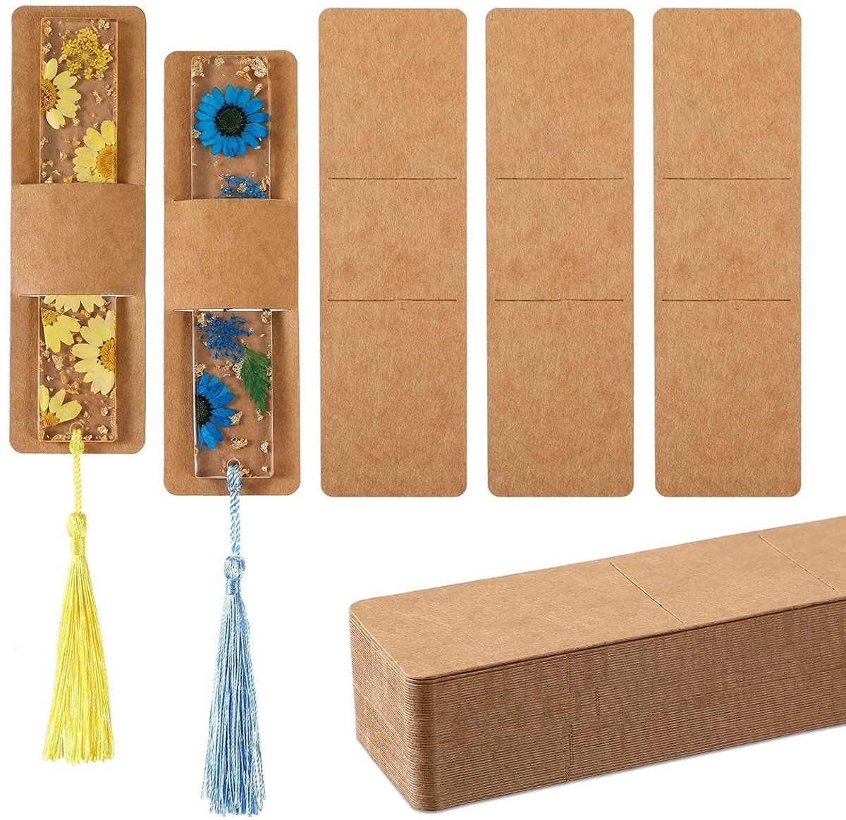 Dailygoods - 50 Stuks Bruine Kraft Bladwijzer Houders, Hars Bladwijzer Beschermers voor Kleine Zakelijke Verpakkingen